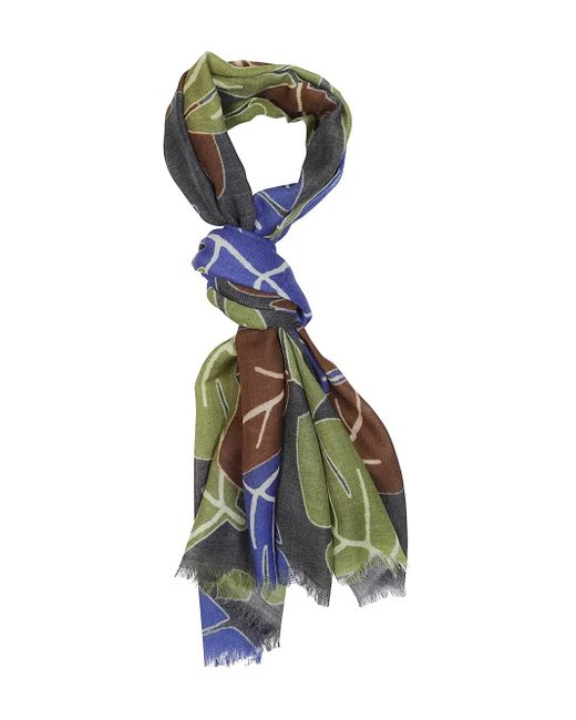 Altea Green Leaf-Print Wool Scarf for men