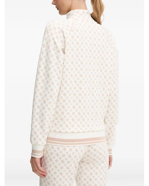 Guess White Monogram-Print Zip-Up Top