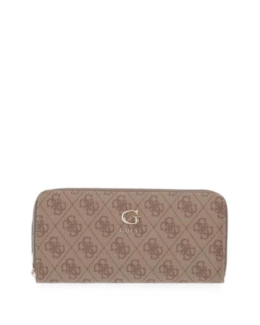 Guess Brown Monogram-Print Zip-Around Wallet