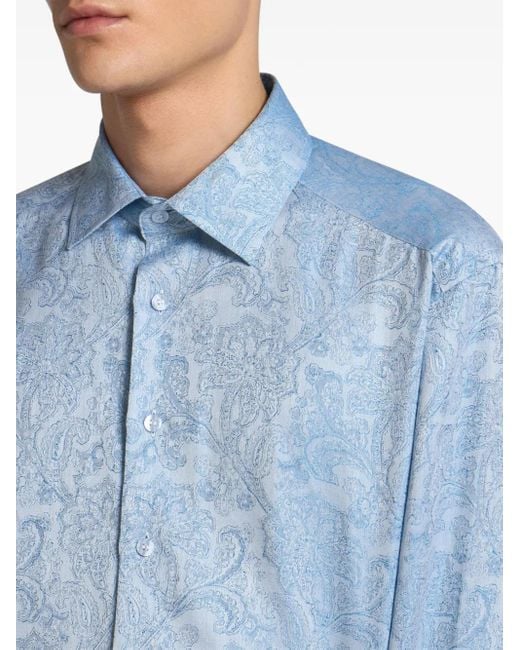 Etro Blue Floral-Jacquard Shirt for men