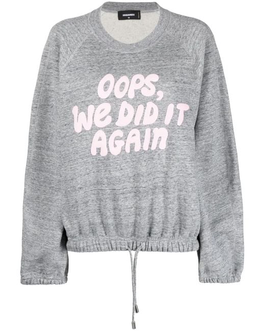 DSquared² Gray Slogan-Print Long-Sleeve Sweatshirt