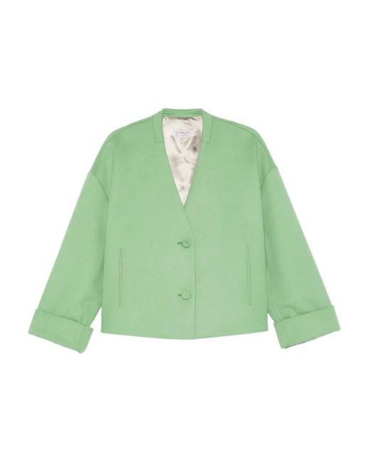 Alberto Biani Green Buttoned Cropped Jacket