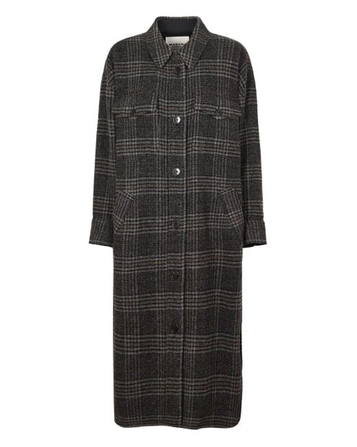 Isabel Marant Black Plaid Pattern Coat With Relaxed Fit And Functional Pockets