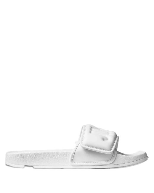 Jimmy Choo White Fitz Logo-Strap Slides