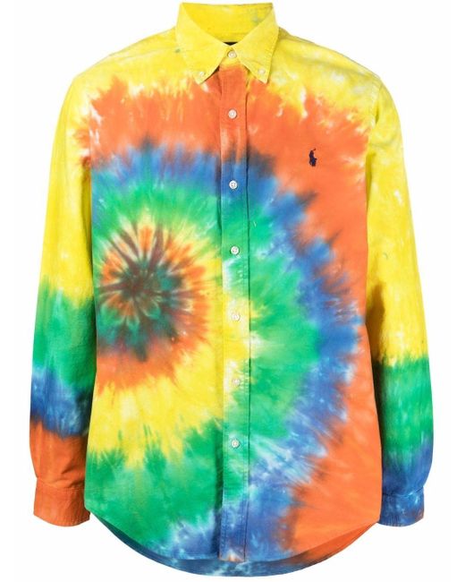 Polo Ralph Lauren Cotton Tie-dye Logo-embroidered Shirt in Yellow for ...