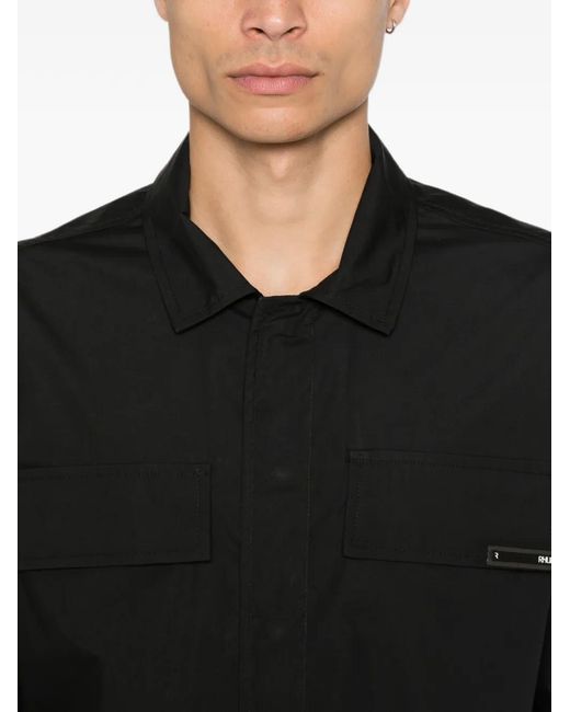 Rhun Black Short-Sleeved Flap-Pocket Shirt for men