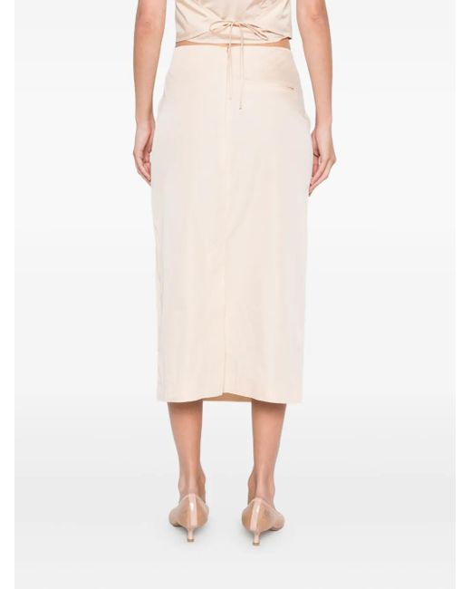 St. Agni Natural Rear-Slit Midi Skirt