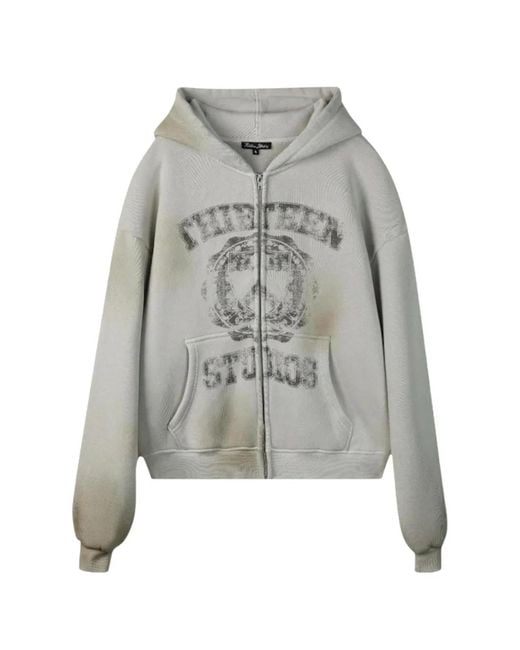 THIRTEENTH STUDIO Gray Hoodie Zippé University À Logo Imprimé for men