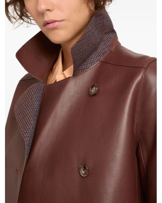 Yves Salomon レザー ダブルコート Brown