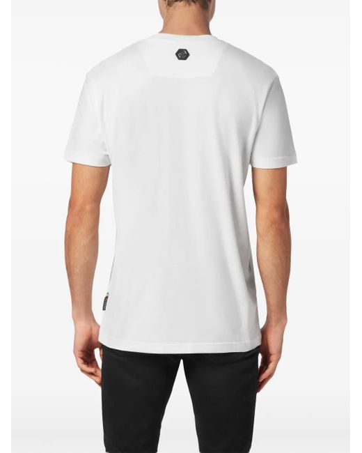 Philipp Plein White Skull-Print Round-Neck T-Shirt for men