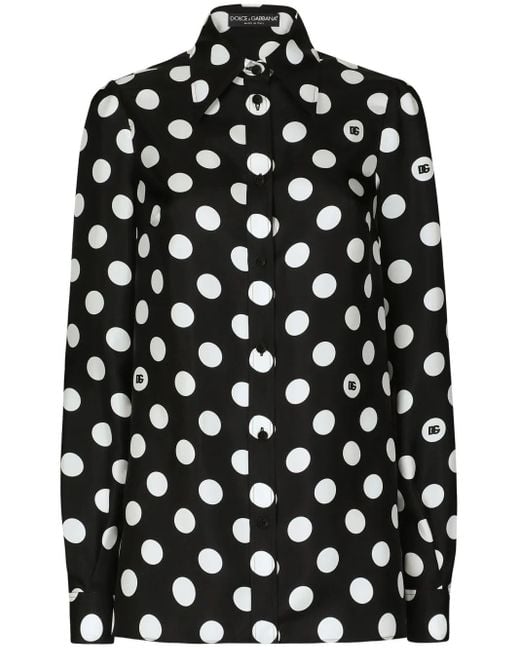 Dolce & Gabbana Black Polka-Dot Silk Twill Shirt for men