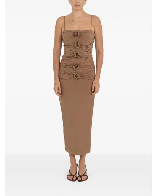 Maygel Coronel Natural Floral-Motif Ruched Dress