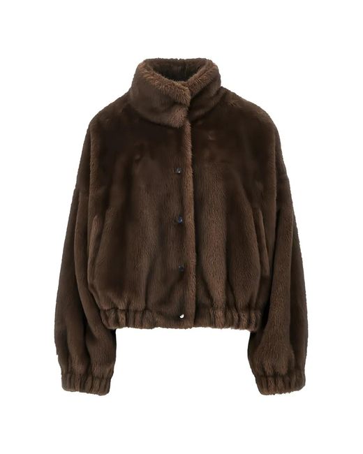 Weekend by Maxmara Brown Faux-Fur Funnel-Neck Jacket