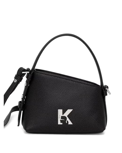 Karl Lagerfeld Black Logo-Plaque Asymmetric Cross Body Bag