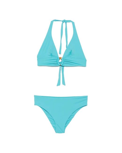 Fisico Blue Halterneck Ring-Detail Bikini