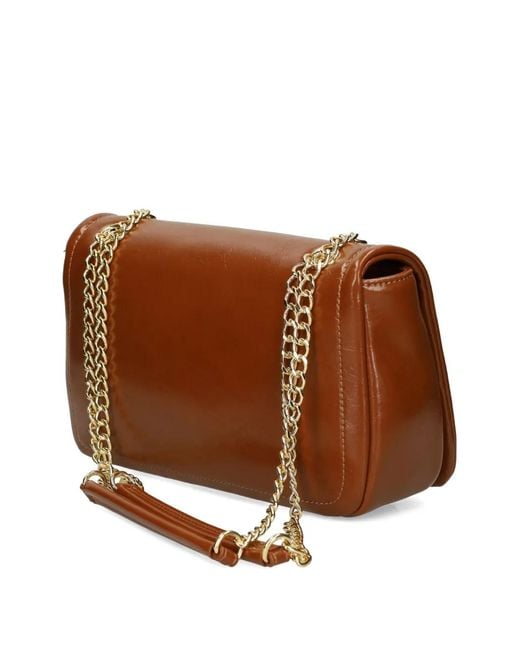 Love Moschino Brown Logo-Plaque Studded Shoulder Bag