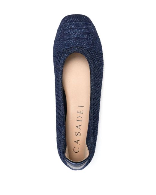 Casadei Blue Lurex-detail Knitted Ballerina Shoes