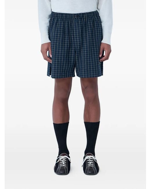 Wales Bonner Blue Checked Elasticated Tailored Shorts for men
