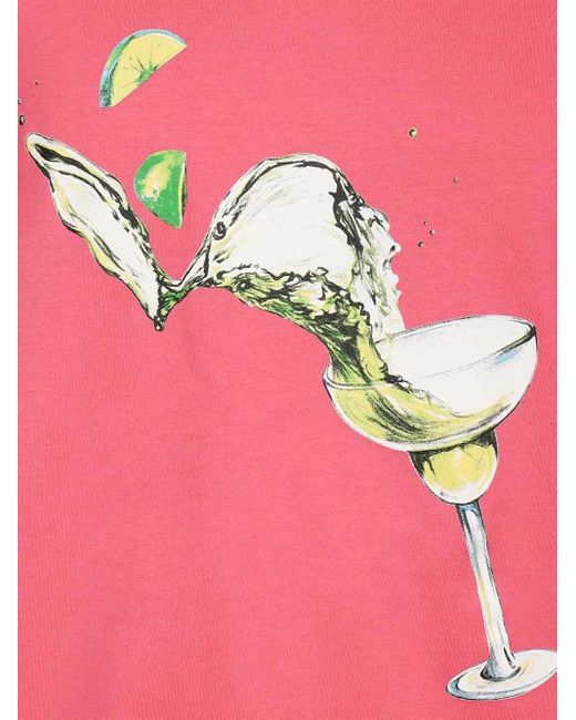MSGM Pink Cocktail-Print Cotton T-Shirt for men