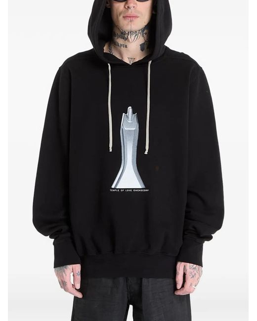 Rick Owens Black Oversized Printed Hoodie for men