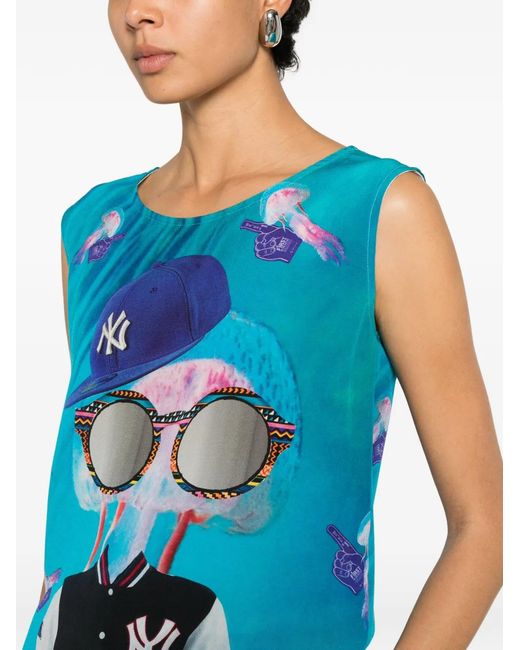 The Artistylist Blue Graphic-Print Sleeveless Top