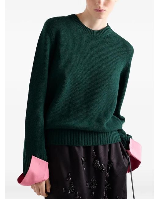 Prada Green Wool And Cashmere Crew-Neck Sweater