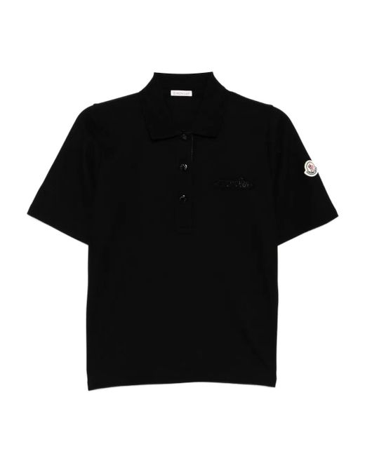 Moncler Black Logo-Embroidered Polo Shirt