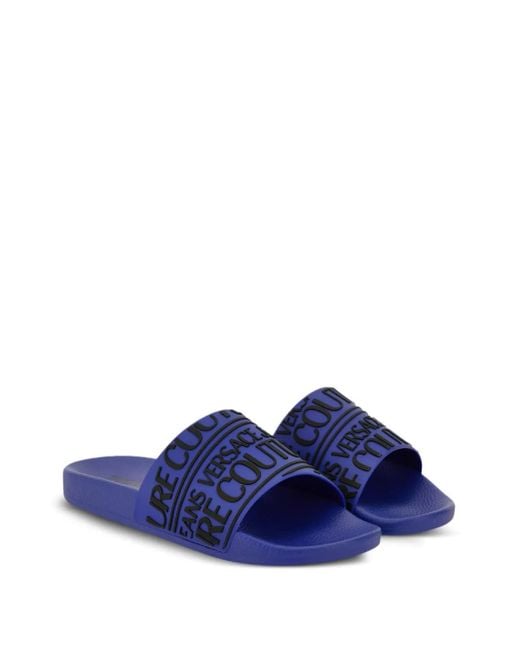 Versace Jeans Couture Blue Logo-Embossed Slides for men