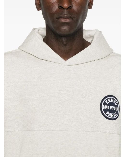 KENZO White Logo-Patch Long-Sleeve Hoodie for men