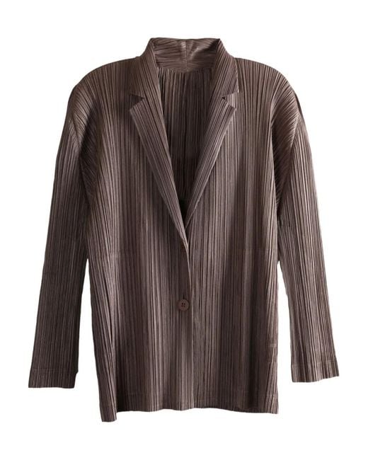 Pleats Please Issey Miyake Brown Buttoned Pleated Jacket