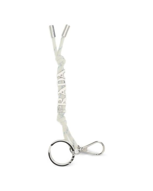 Prada White Logo-Lettering Cord Keyring for men