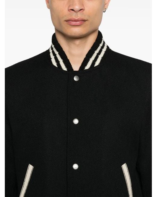 Saint Laurent Black Teddy Varsity Jacket for men