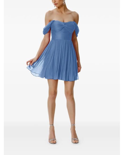 Framboise Blue Robe Courte En Soie Khalesi À Épaules Dénudées