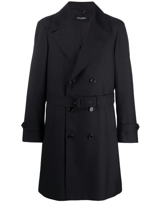 Dolce & Gabbana Black Belted Trench Coat for men