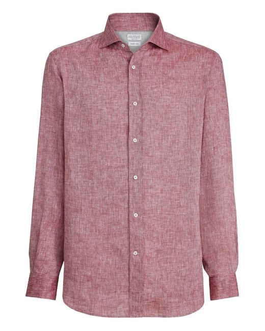 Brunello Cucinelli Pink Linen Shirt for men