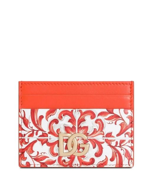 Dolce & Gabbana Red Mini Majolica-Print Leather Card Holder