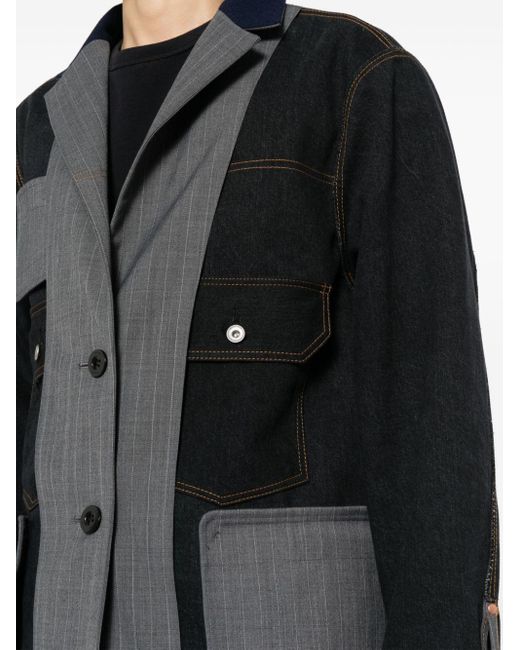 Veste en jean à design patchwork Sacai pour homme en coloris Black