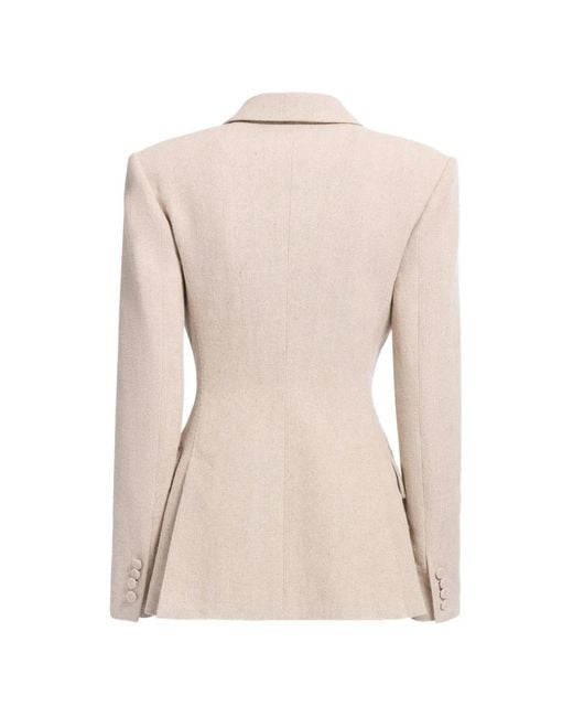 Elie Saab Natural Double-Breasted Peak-Lapel Blazer