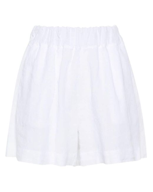 120% Lino White Slub-texture Linen Shorts