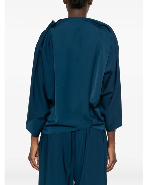 Issey Miyake Blue Draped Boat-Neck Top