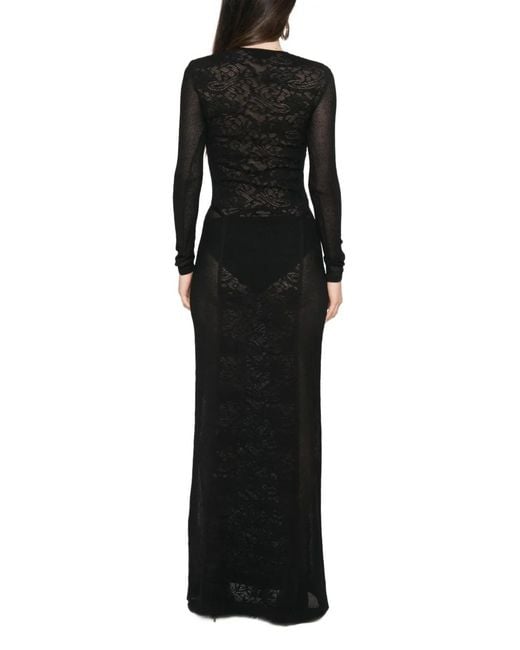 Elisabetta Franchi Black Lace-Panelled Long-Sleeve Maxi Dress