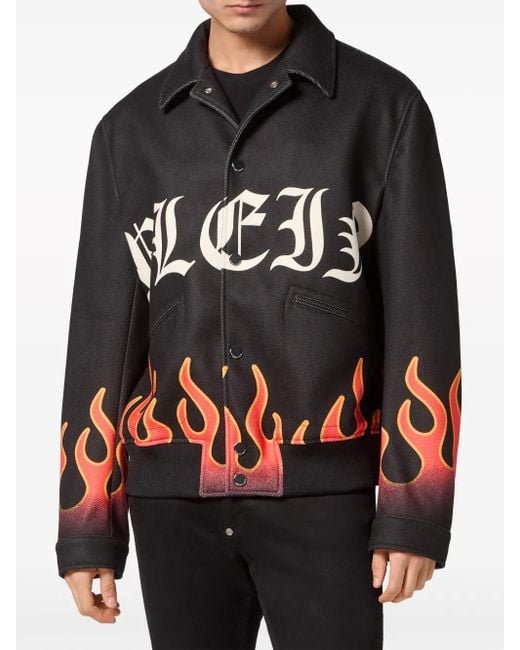 Philipp Plein Black Flame-Print Bomber Jacket for men