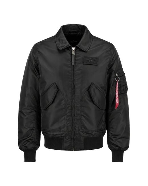 Alpha Industries Black Cwu-36/P Tt Logo-Patch Zip-Up Jacket for men