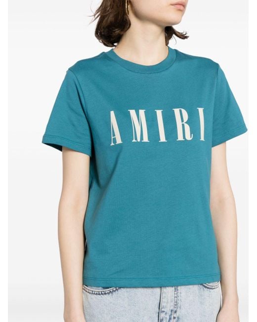 Amiri Blue T-Shirt mit Logo-Print