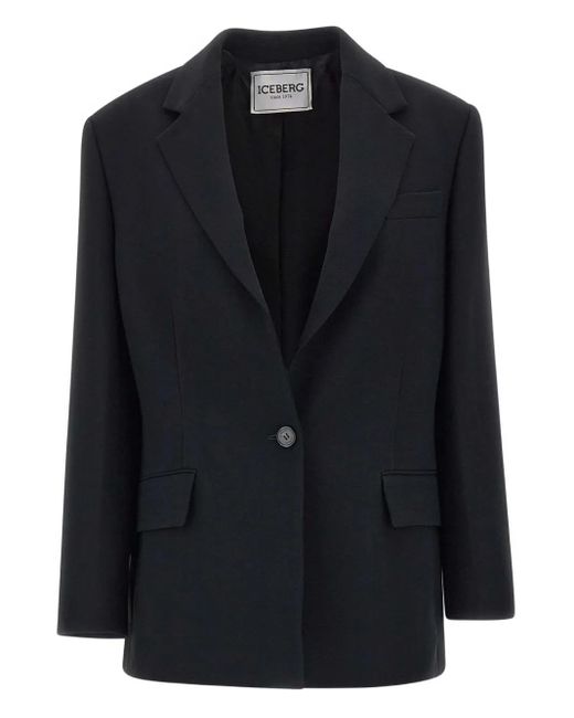 Iceberg Black Notched-Lapels Single-Button Blazer