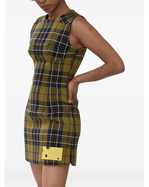 Off-White c/o Virgil Abloh Green Tartan-Print Mini Dress