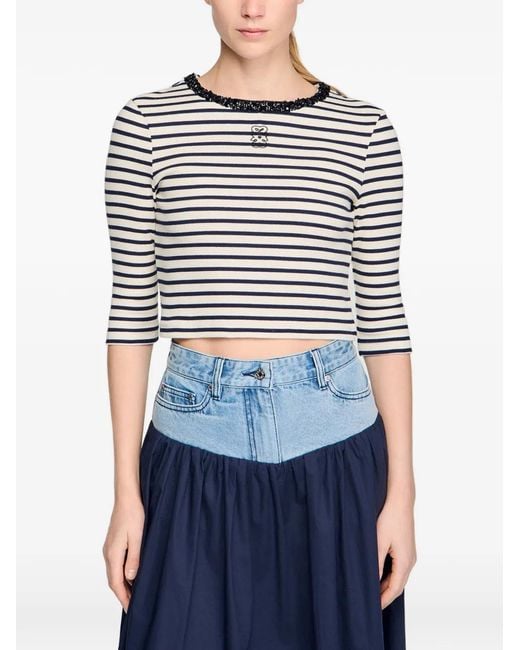 Sandro Black Striped-Pattern Top