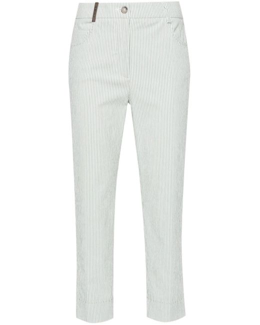 Peserico White Striped Cotton Slim-fit Trousers