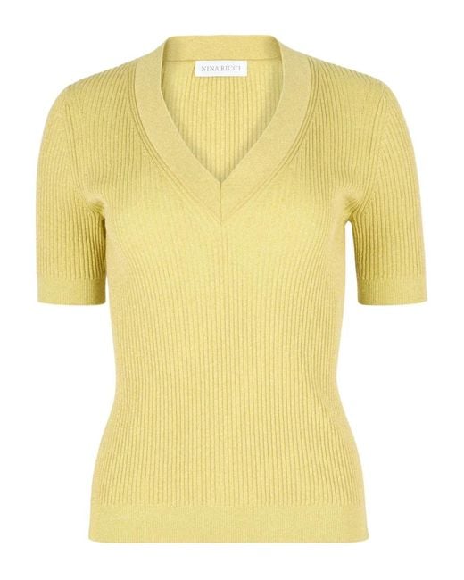Nina Ricci Yellow V-Neck Knit Top
