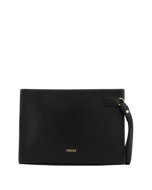 Versace Black Medusa Leather Clutch Bag for men